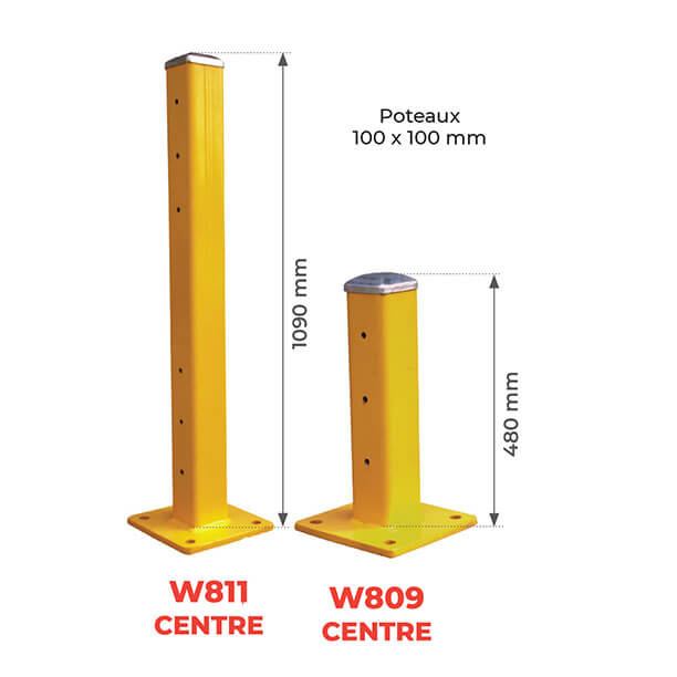 Poteau et lisse de protection W1 Départ et Suite