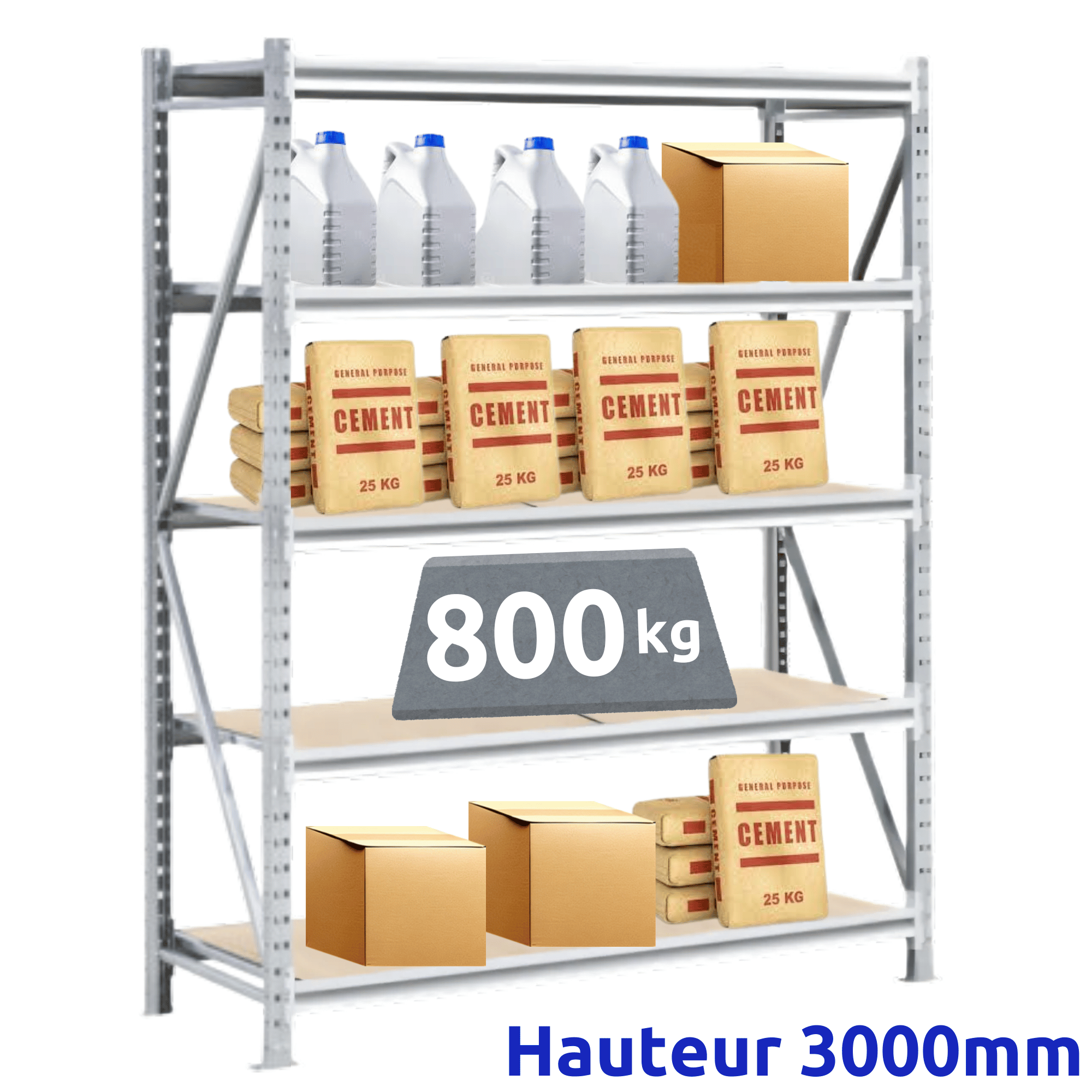 Rayonnage Mi-Lourd Galvanisé Z100 H3000mm 800 Kg