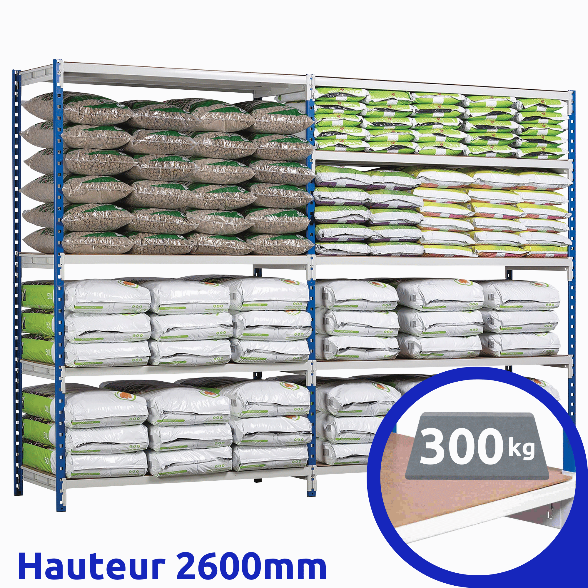 Rayonnage tubulaire Isorel bois ERUS PLUS | H2600mm - 300 Kg/niveau